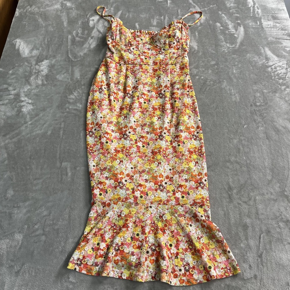 Hutch Dress Womens M Multicolor Floral Jacquard Midi Mermaid Sundress Ruffle Hem